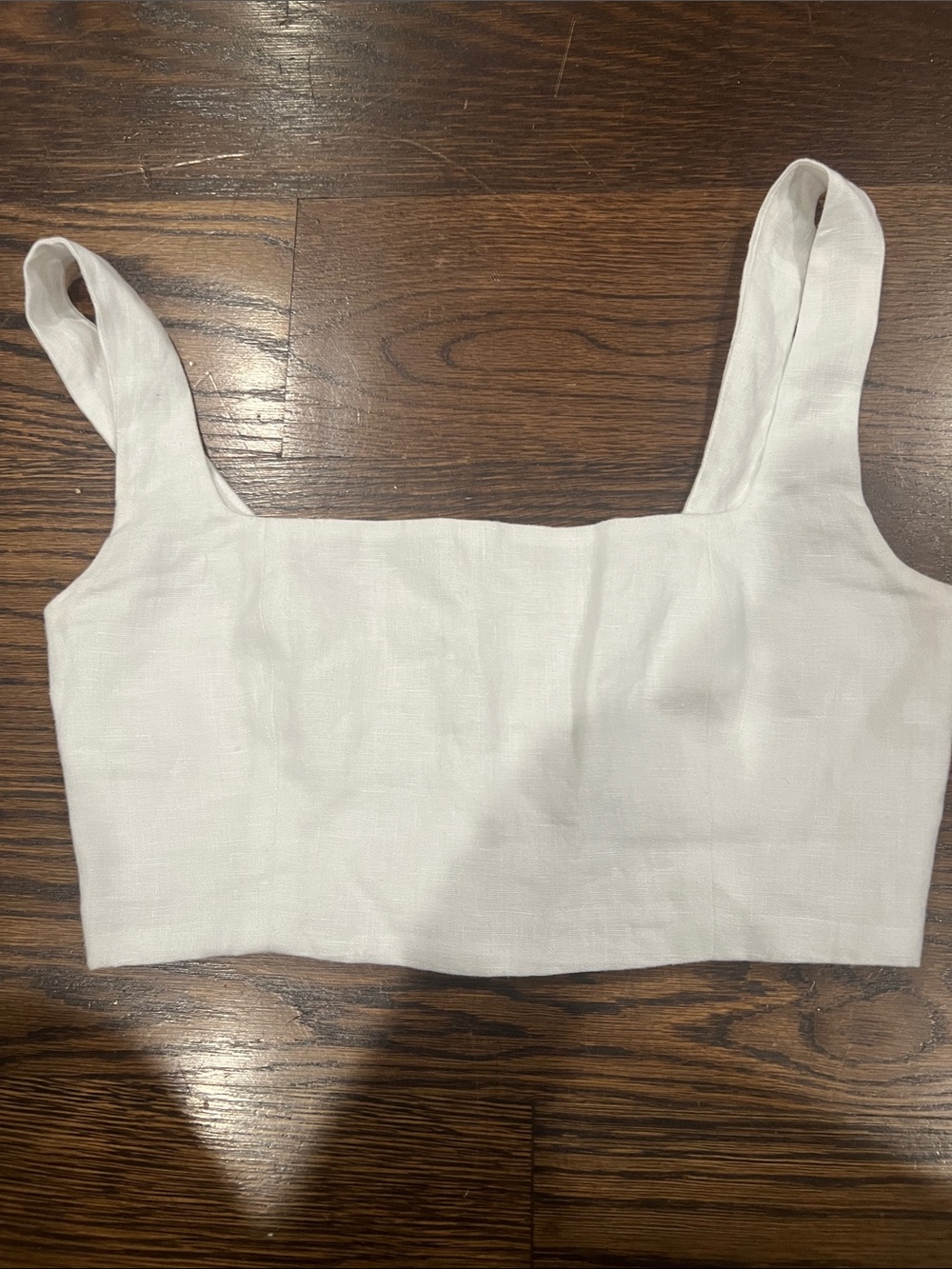 Reformation White Square-Neck Linen Crop Top